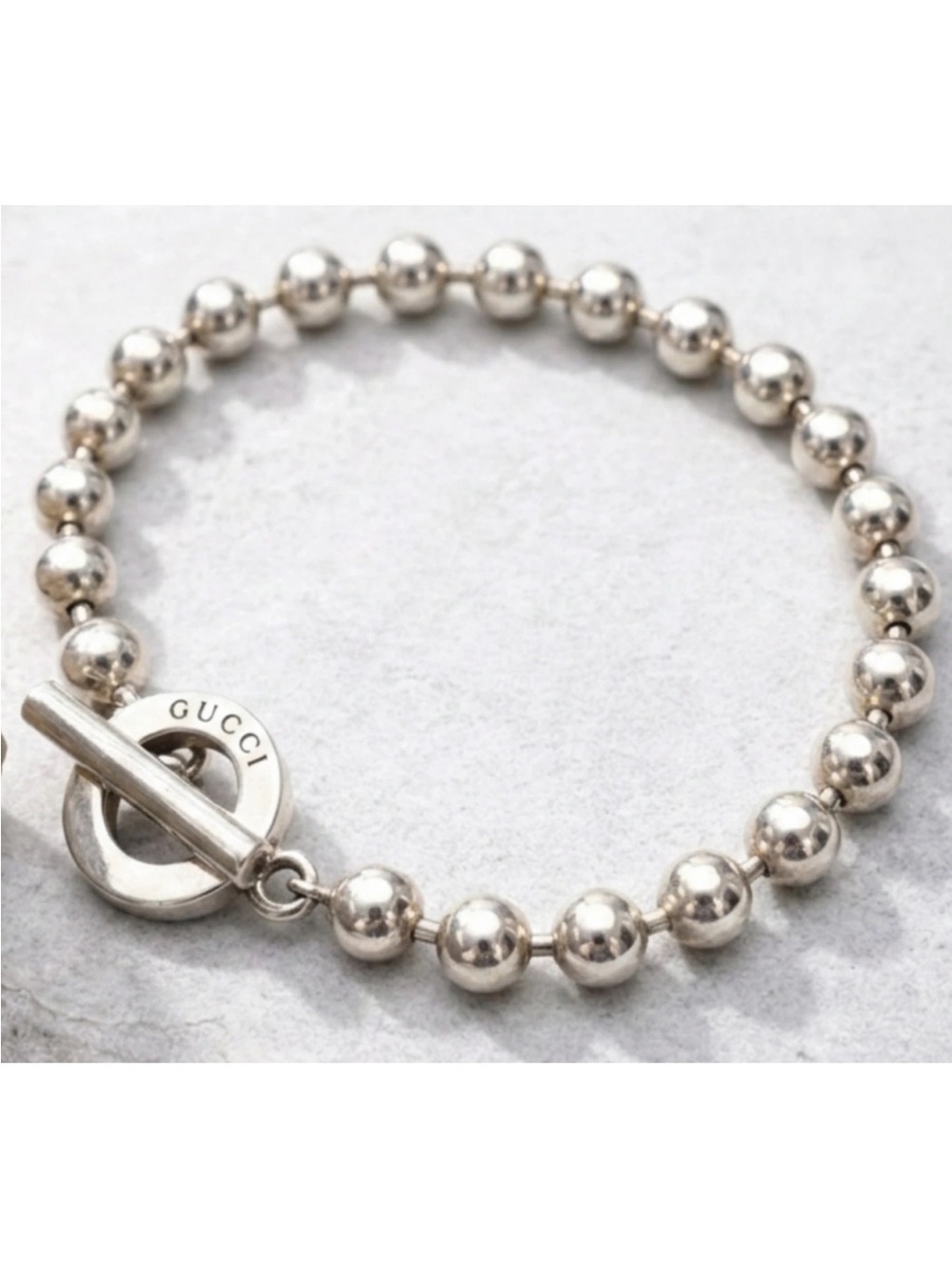 Gucci Silver Bead Toggle Bracelet with Logo Ring